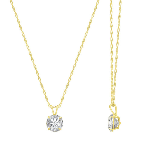 14K Gold 3cttw Zirconia Round Pendant with Chain