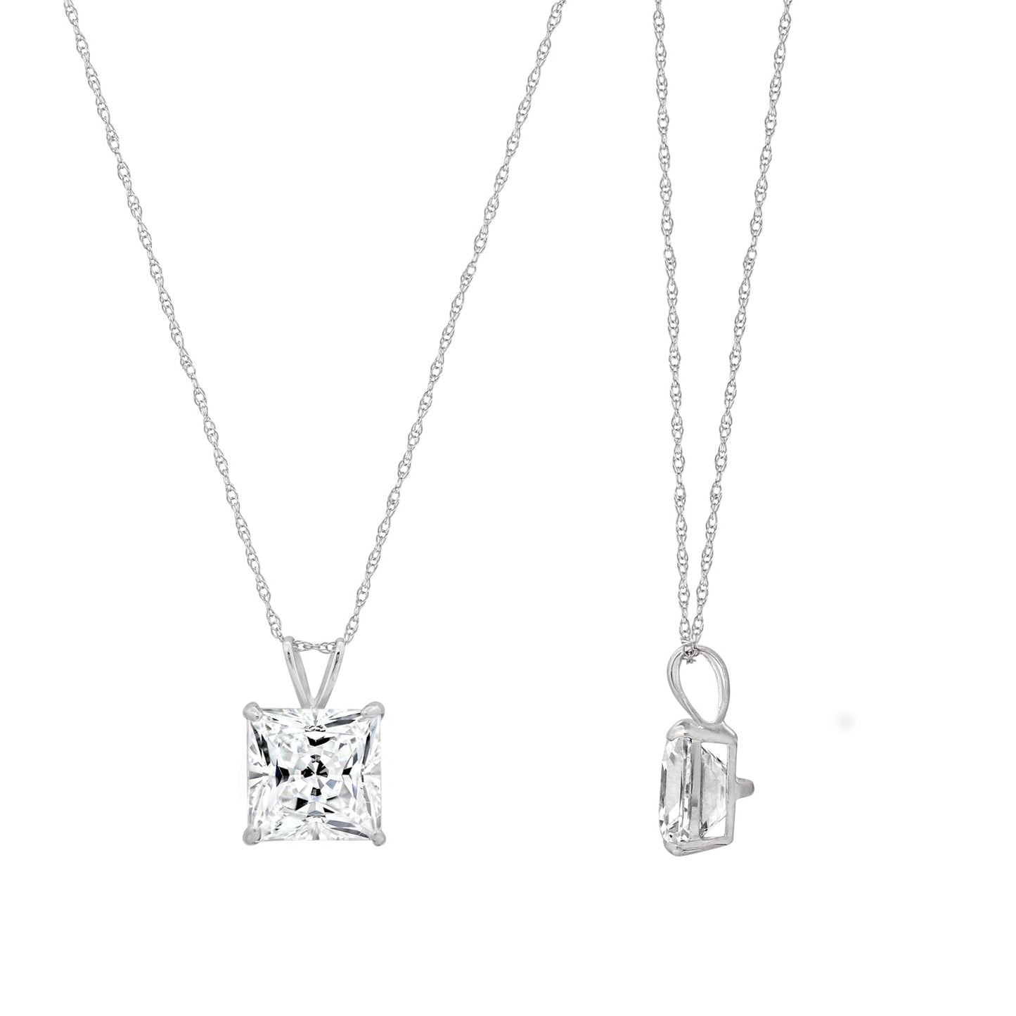 2 Cttw Princess Pendant with Chain