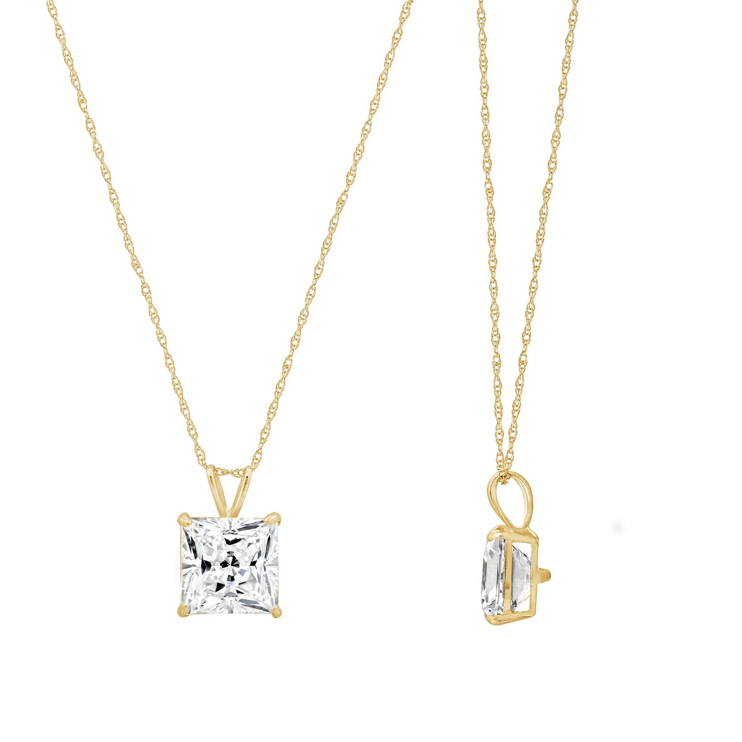 14K Gold 2cttw Zirconia Square Pendant with Chain