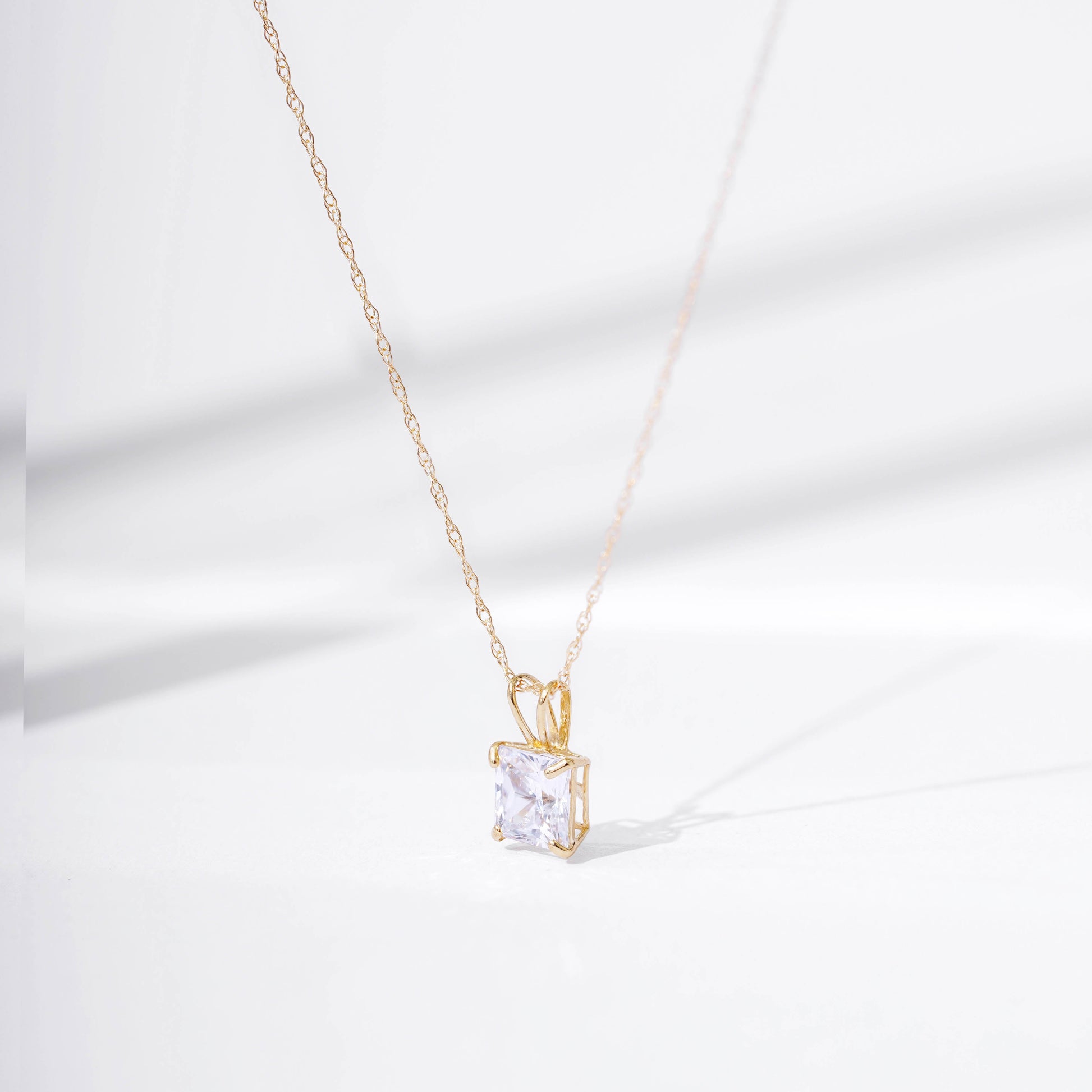 14K Gold 1cttw Zirconia Square Pendant with Chain