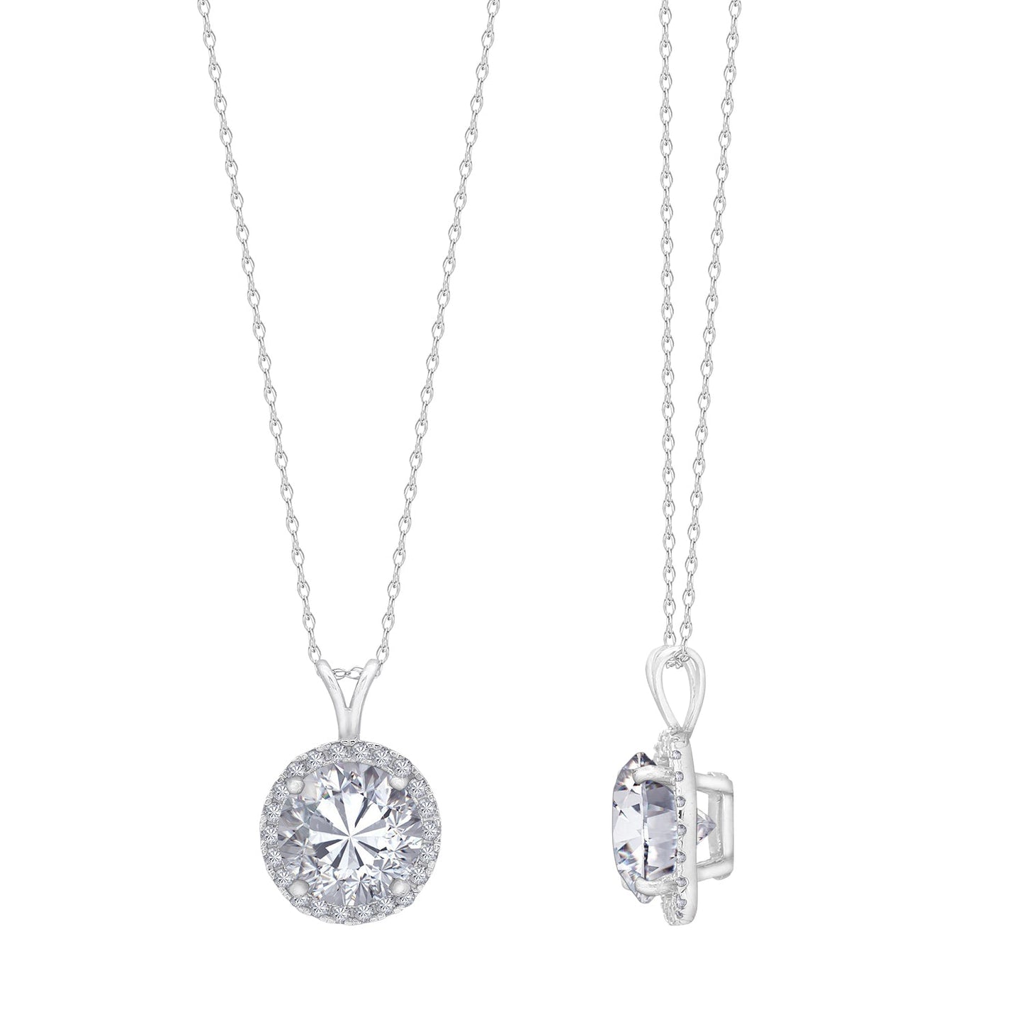 3 Cttw Round Halo Pendant with Chain