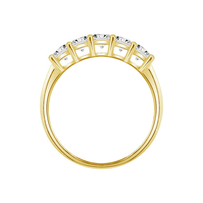 Solid Gold 1ct Round Cut 5 Stone Band Ring