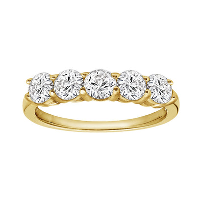 Solid Gold 1ct Round Cut 5 Stone Band Ring