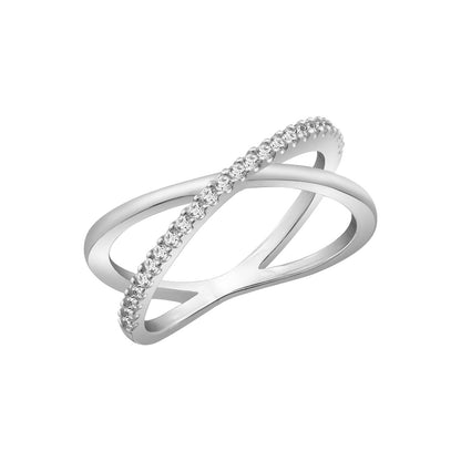 Polished and Pave Crossover Ring