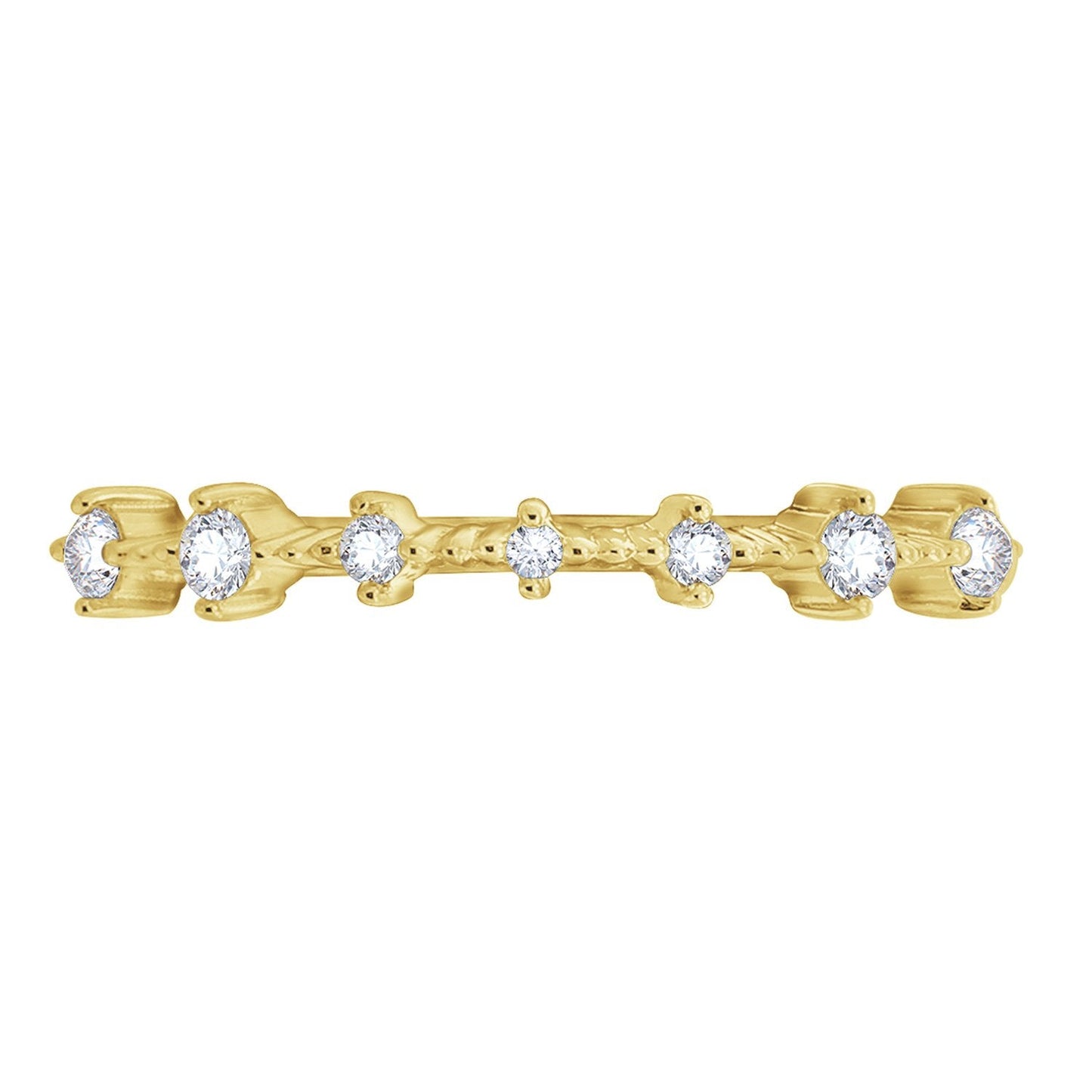 KIERA COUTURE RING BAR White Baguette Cut Yellow Gold Plated Sterling Silver 7-Stone Stackable Ring