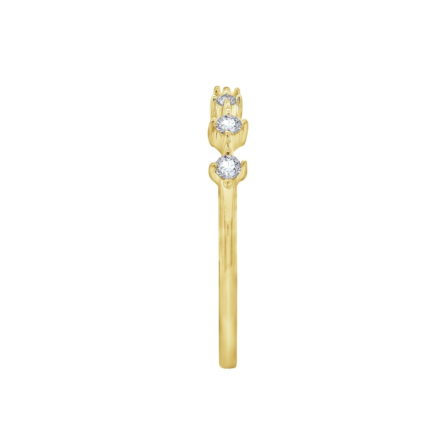 KIERA COUTURE RING BAR White Baguette Cut Yellow Gold Plated Sterling Silver 7-Stone Stackable Ring