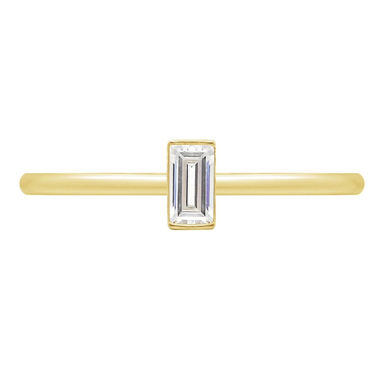 KIERA COUTURE RING BAR White Baguette Cut Yellow Gold Plated Sterling Silver Solitaire Daity Ring