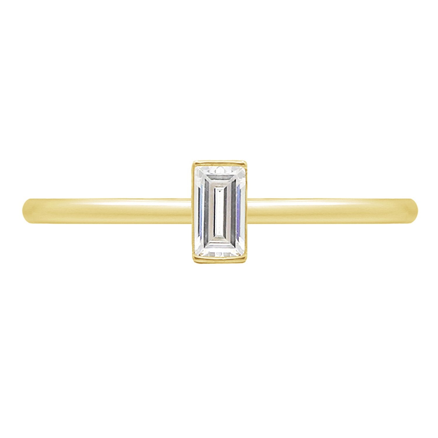 KIERA COUTURE RING BAR White Baguette Cut Yellow Gold Plated Sterling Silver Solitaire Daity Ring