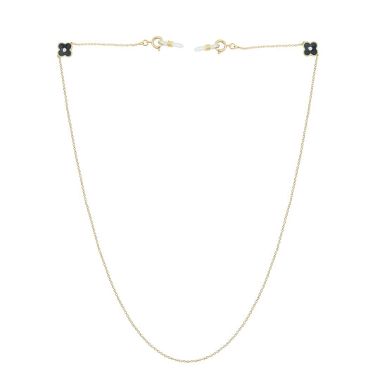 KIERA Imitation Yellow Gold Clad Sterling Silver Double Black Enamel Four-leaf Clover Mask Chain, 27"