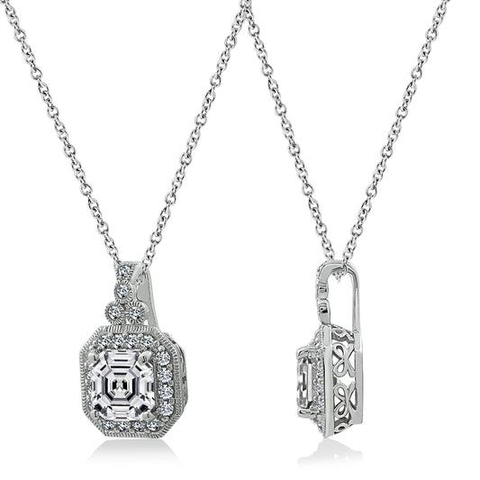 Asscher Cut Pendant Necklace, 16" + 2"