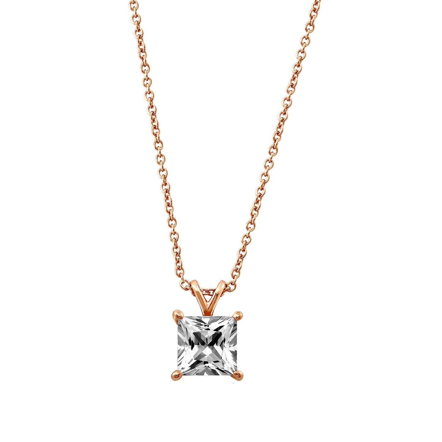 Princess-Cut Solitaire Pendant Necklace, 18"