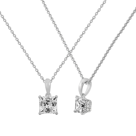 Solitaire Princess Cut with Fancy Gallery Pendant Necklace