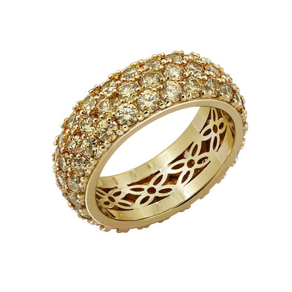 3-Row Pave Round Cut Ring