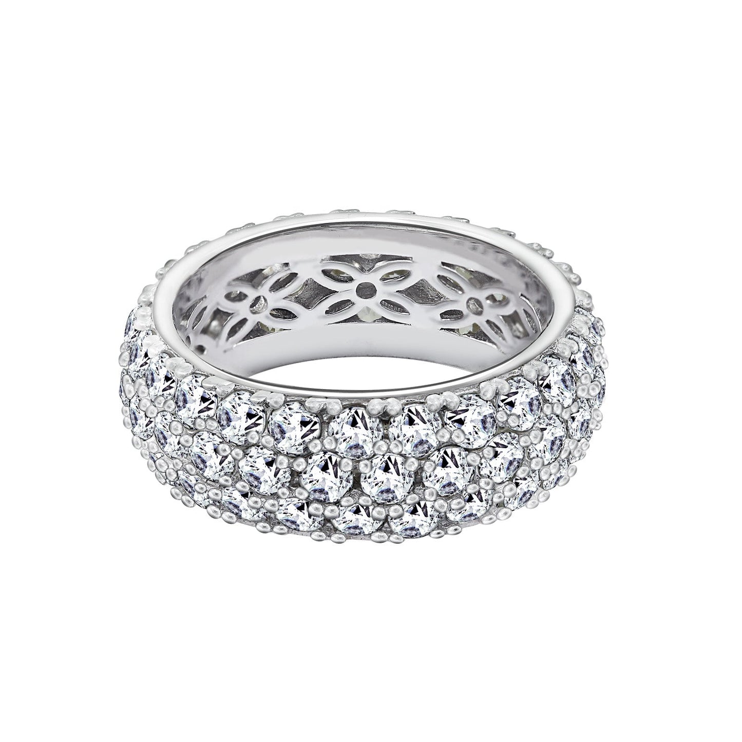 3-Row Pave Round Cut Ring