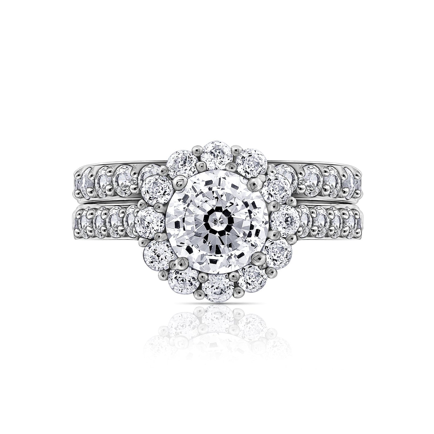 Floral Round Halo Ring Set