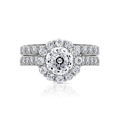 Floral Round Halo Ring Set