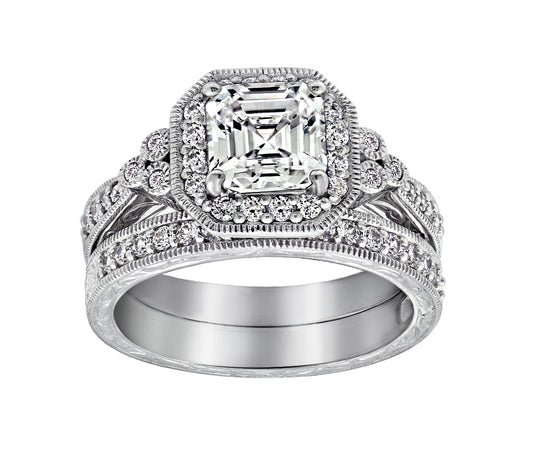 Asscher Cut Antique Ring Set