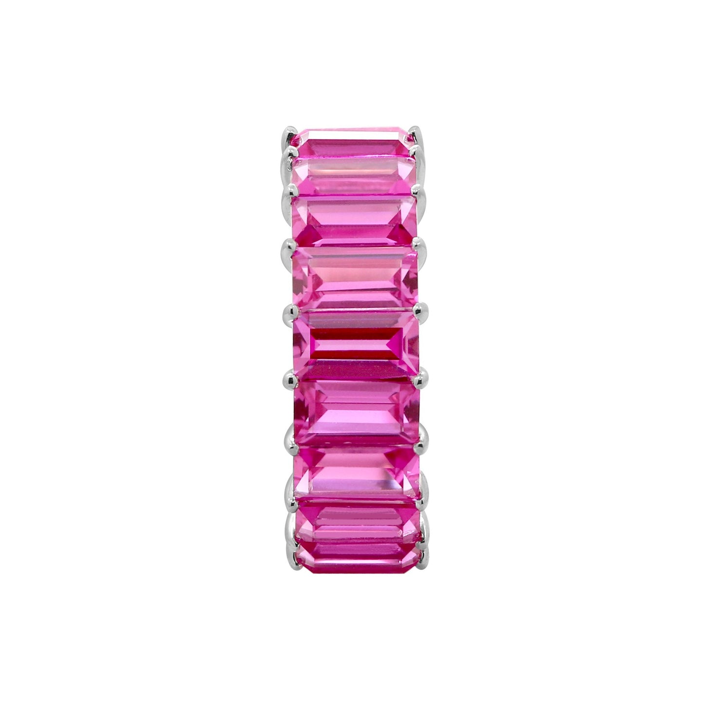 KIERA COUTURE Multicolored Princess Baguette Sterling Silver Band Ring - GEMOUR