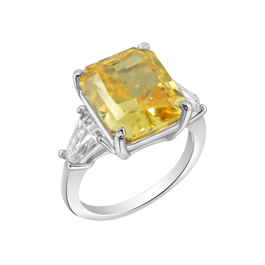 Yellow Emerald and Trapeze Cut Engagement Ring JER23968