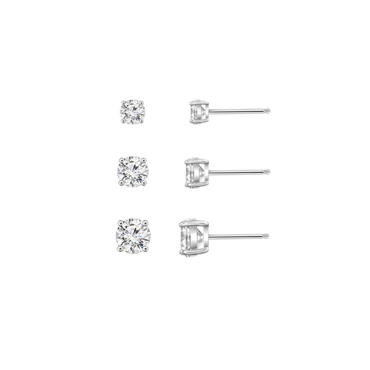 3/4/5mm Round Cut Solitaire Stud Earrings Set JES19826