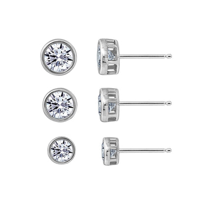 5/6.25/7mm Round Cut Solitaire Bezel Stud Earrings Set JES23207