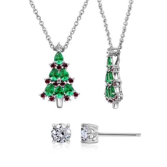 Christmas Tree Pendant & Solitaire Earrings Set JES23210