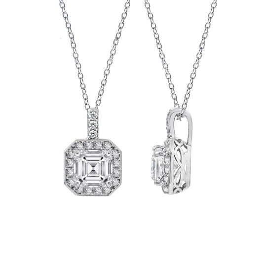 1.5 cttw Asscher-Cut Halo Pendant, 16" + 2" Extender